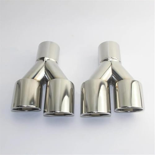 FUNFOB Auspuffblenden Auto Edelstahl Oberfläche Hell Unmarkiert Y-Typ Doppelauslass Rollrand Auspuff Endrohr Schweißschalldämpfer Auto Auspuffroh(70MM - 101MM)
