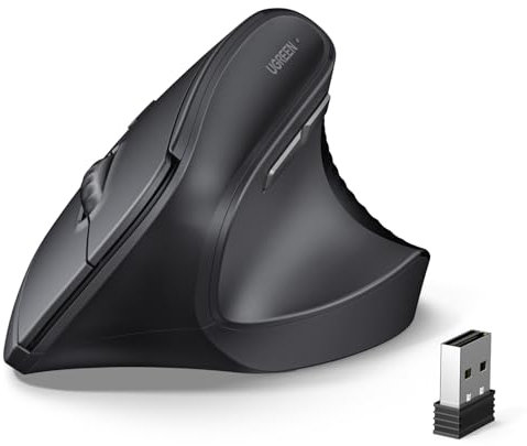 UGREEN 2.4GHz Ergonomic Vertical Mouse, 4000DPI Optical Tracking, 57° Ergonomic Angle, 6 Buttons, 12-Month Battery Life, 4 Adjustable DPI Levels Wireless Silent Mouse for Laptop, Desktop, Macbook