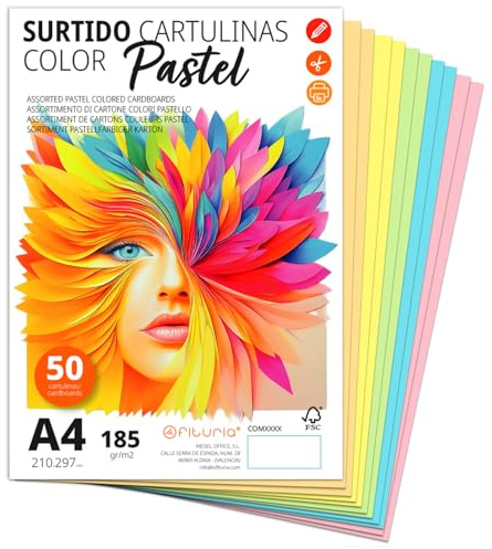 Ofituria A4-färgpapper – 185 g/m2 för hantverk, utbildning, hem, konst eller företag – pastellmix (50 kort)