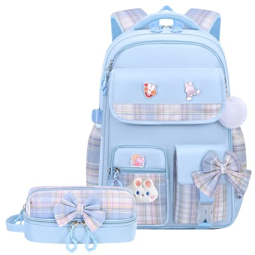 Girls Backpack Set With Pencil Case For Elementary & Middle School,Blue