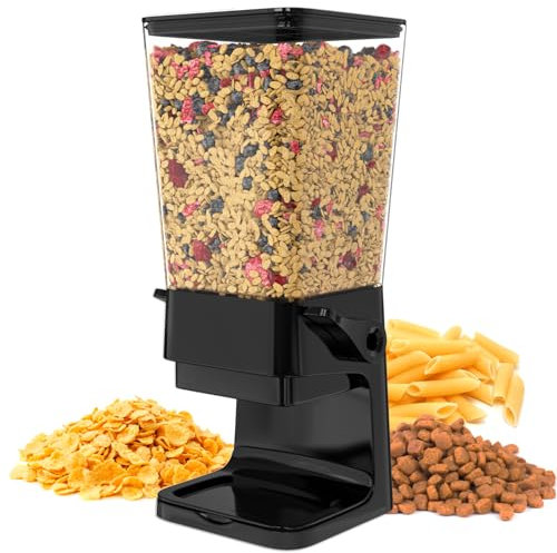 Hovea - Müslispender mit Kapazität 5L - Spender für Cerealien, Cornflakes, Müsli, Pasta, Trockenfutter - Futterspender Hund & Katze - Küche, Frühstück - Schwarz - CR501