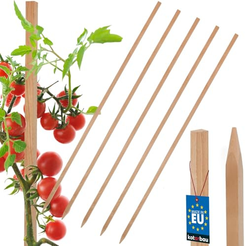 KOTARBAU® 5er Set Pflanzstäbe - 100 cm - Tomaten & Gurken Rankhilfe - Tomatenstäbe - Holzpfähle - Holzstäbe - Pflanzenstütze - Holzpfosten - Angespitzt - Rankstab aus Buchenholz - Natürlich