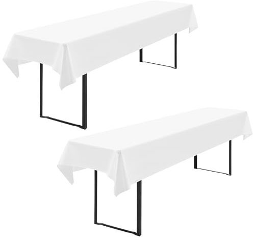 FXKS 2 Bier Tischdecken für Rechteck Tische, Weiß, 100x250 cm | Polyester Tischdecke, Waschbare und Langlebige Tischdecke Tischdeckes für Garten Partys Geburtstagsfeier oder Grill