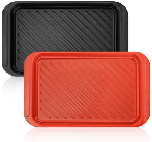 DEAYOU 2 Pack Grilling Prep and Serve Trays, 17 x 10.5 BBQ Platters for Cooked and Raw Meat, Melamine Serving Trays for Food, Outdoor, Grill Accessories, Dishwasher Safe, Black and Red