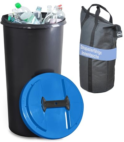 KUEFA IBC Flaschensammler, 60 Liter Sammelbehälter mit Deckel und Innentasche, für Altglas, Altpapier, Pfandflaschen, stabil, strapazierfähig, geruchsdicht, auslaufsicher (Blau)