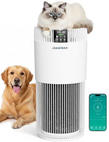 DAISTERN Purificador de Aire Inteligente para Mascotas 78m², Filtro HEPA13, Elimina 99,97% de Pelos Ácaros Polvo Polen Olores y Formaldehído, Función de Iones Negativos, Ideal para Dormitorio y Salón