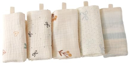 Lot de 5 gants de toilette pour bébé 4 couches en coton pour peau sensible nouveau-né bain petit mouchoir carré serviette