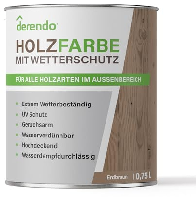 derendo Holzfarbe Erdbraun außen wetterfest Wetterschutzfarbe Braun 750ml | Langzeitschutz, Holzlack seidenglänzend , Holzschutzlasur hohe Deckkraft, Außenbereich