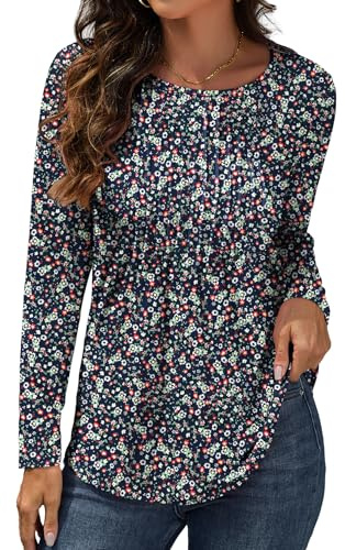 GRECERELLE Top da donna a maniche lunghe con scollo rotondo casual a pieghe sul davanti tuniche top t-shirt t-shirt regular fit camicetta da donna, XL
