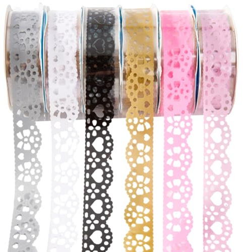 SOFPLATE 6 rullar spets scrapbooking tejp självhäftande spetsband ihåligt dekorativt klibbig washi maskering klistermärke tejp fotoram rulle band för scrapbook hantverk korttillverkning planerare