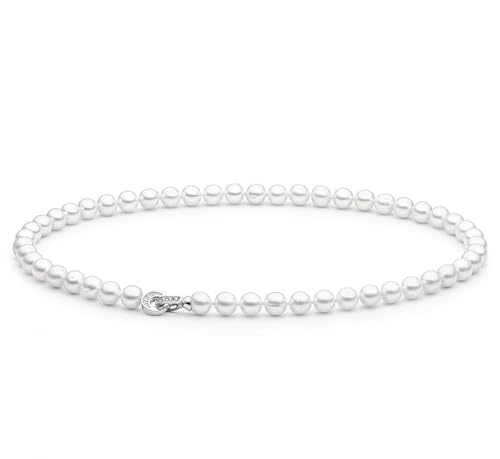 Gaura Perlenkette Damen – Weiße Süßwasser-Zuchtperlen 8–9 mm • 45 cm Länge • Zirkonia-Schmuckverschluss aus 925 Sterling Silber • Klassischer Damenschmuck & Geschenk