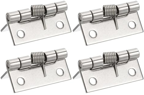 sourcing map 4pcs Spring Loaded Hinges 1.5 Length Stainless Steel Spring Self-Opening Small Door Hinge for Cabinet Door Box DIY Hardware, Silver