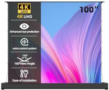 100 ALR Motorized Floor Rising Projector Screen for Long/Standard Throw Projector,Movie Screen for Home Theater,Motorized Projector Screen 4K/8K Ultra HD, Active 3D
