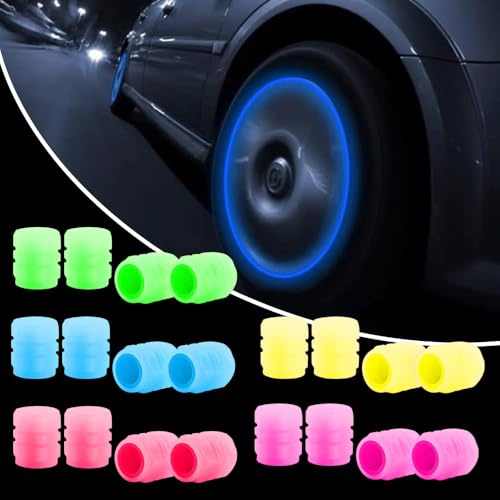 Auto leuchtende Ventilkappen, 2026 Neu Universelle Fluoreszierende Autoreifen, Ventilschaftabdeckung Leuchtend Fluoreszierende Reifenventilkappen für Autos,Motorräder,Fahrräder KFZ SUV (5 Farbe, 20)