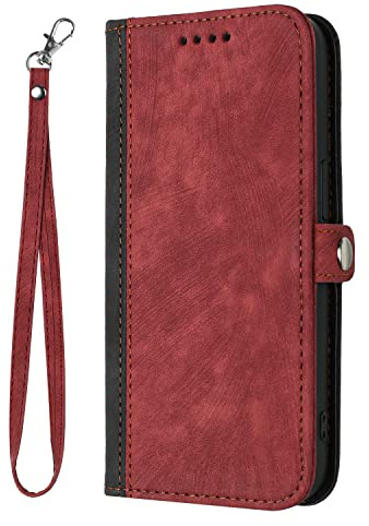 BEENTRYS Cuero Funda para Moto G22 Funda,Tipo Billetera Cartera Cubierta Ranura para Tarjeta Soporte Bolsillo Cremallera Magnético PU Antigolpes Carcasa-Rojo