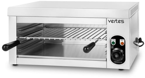 VERTES Salamander Grill, altura 280 mm, regulable 50 – 300 °C, 2000 W, horno gastronómico para hornear, gratinar, caramelizar y mantener caliente los alimentos, carcasa de acero inoxidable