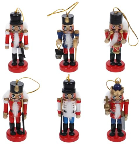 Ipetboom 6 Pezzi Schiaccianoci in Legno di Natale da Appendere Decorazioni Natalizie Artigianali Colorate Statuette Tradizionali per Albero e Tavolo Bomboniere Festive per Casa e Feste