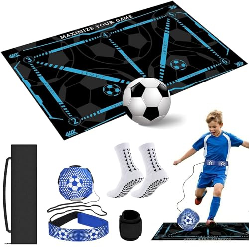 VPAFPEKG Fotbollsmatta med strumpor, fotbollsträningsmatta, 60 x 90 cm, fotbollsmatta, träning, barn, träningsmatta för bollkontroll och steg-övningar, stötdämpande, fotboll, träningsmatta
