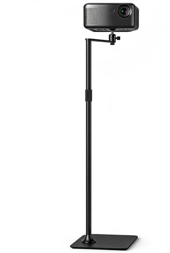 MODEGAO Stable Projector Floor Stand with Extension Arm & Patented Base, 7KG Heavy Duty, No Wobble, 915–1215mm Adjustable Height, Cable Management, 1/4-20 Mount