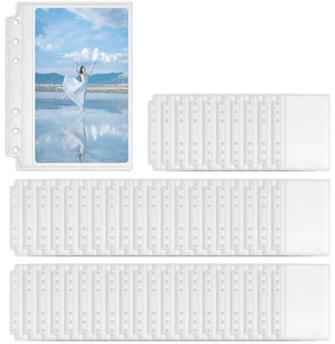 50 Stück A6 Binder, Klarsichthüllen A6 | Wasserdicht PP 6 Löchern Ohne Zipper, Ringordner Bindertaschen Schutzhülle für Foto Rechnung Karte