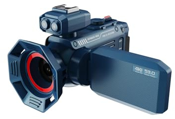 Caméscope Wi-Fi 4K UHD avec capteur CMOS 53 MP et zoom optique 50x, écran LCD de nuit et 3 pouces, batterie intégrée de 2500 mAh en blanc