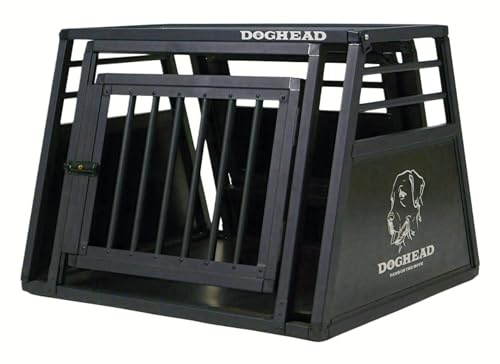 DOGHEAD Hundetransportbox Proline, Single 75x65x55 cm, Schwarz, Aluminium, Beidseitig Abgeschrägt 75°, mit Notausstieg