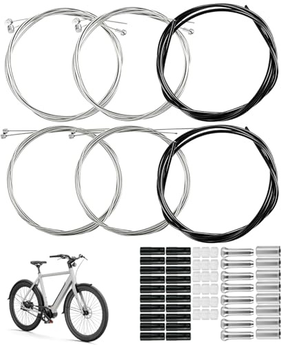 Juego de 4 cables de cambio de bicicleta universales para bicicleta | cable de freno Bowden, cable de freno, funda y freno con casquillo final de PVC, tapas de donuts para bicicleta de carretera