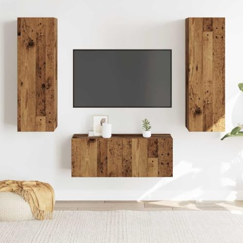 Tonture Meubles TV muraux 3 pcs en Bois d'ingénierie Vieux Bois Design Moderne scandinave pour Salon séjour avec Rangement tiroir Porte Support écran Multimedia