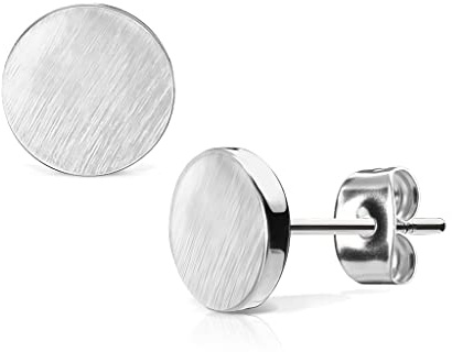 Bungsa silbernes OHRSTECKER SET rund gebürstet - silberne, runde Ohrringe mit gebürsteter Oberfläche - EDELSTAHL Ohrstecker in Silber 7mm