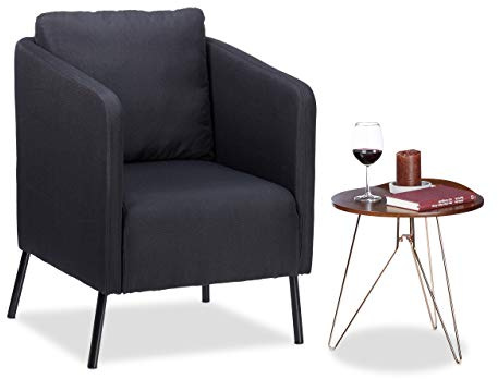 Relaxdays Cocktailsessel Vintage, bequemes Rückenkissen, weicher Stoffbezug, Clubsessel, HxBxT: 79 x 60 x 72 cm, schwarz