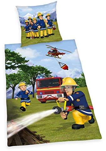 Herding FEUERWEHRMANN SAM Bettwäsche-Set, Wendemotiv, Kopfkissenbezug 80 x 80 cm, Bettbezug 135 x 200 cm, Baumwolle/Renforcé