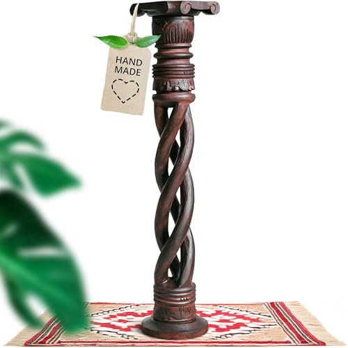 livasia gedrehte Deko Holzsäule 100cm – Antik-Look Podest, Blumensäule, Dekosäule aus Albiziaholz – Balinesische Handwerkskunst, Nachhaltig und Einzigartig (Braun)