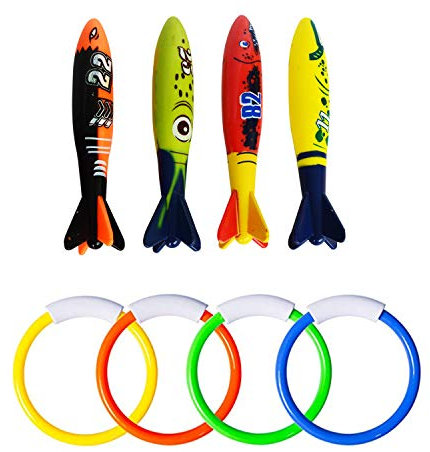 TOPWAYS® Unterwasser Tauchbecken Spielzeugset, Tauchringe, Stöcke, Tauchtorpedo zum Schwimmen, Unterwasser-Pooltraining