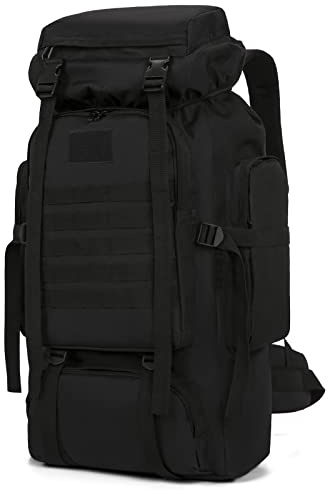 TianYaOutDoor 70 l Wanderrucksack für Herren, wasserdicht, Militär-Camping-Rucksack, Reisen, Tagesrucksack, 70 l - Schwarz