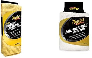 Meguiars X2000EU Water Magnet Microfiber Drying Towel Trockentuch Wassermagnet & X3002EU Microfibre Wash Mitt Mikrofaser-Waschhandschuh