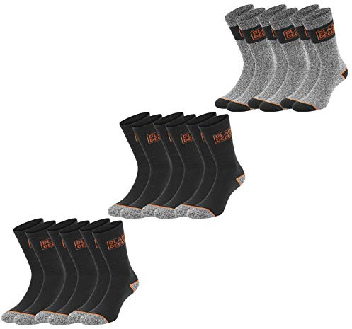 Black+Decker unisex män kvinnor arbetssockor Essential Work Crew strumpor 9-pack svart grå melange 39-42 43-46 47-49 bomull
