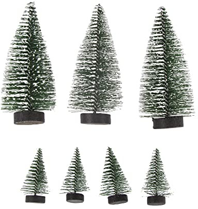Rayher Tannenbäume Mini, beschneit, künstlich, mit Schneeeffekt, 7 Stück, 5 und 10 cm, Weihnachtsdekoration, kleine Christbäumchen, Deko-Bäumchen, 66075444