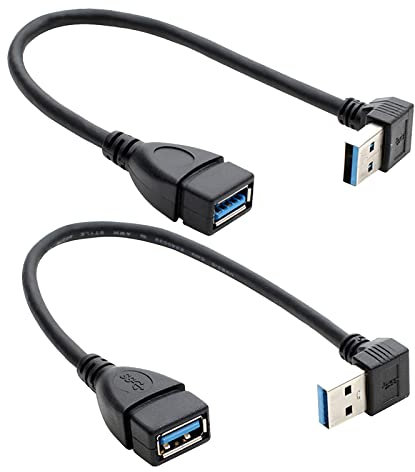 Herfair Cable de extensión USB 3.0 en ángulo recto, cable adaptador USB SuperSpeed de 90 grados macho a hembra (ángulo negro hacia arriba + abajo)
