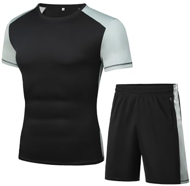 Wayleb Completi Sportivi Uomo Estivi Tuta Sportiva Uomo Tuta da Fitness Maniche Corte Pantaloncini Tuta da Ginnastica Uomo per Jogging Fitness, S-XXL