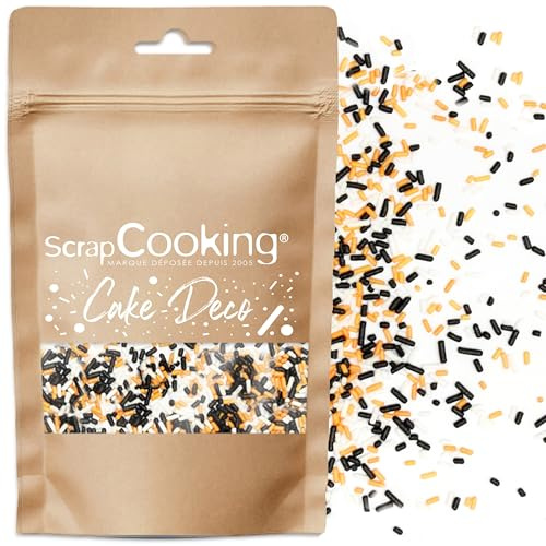ScrapCooking - Décors Sucrés Vermicelles Halloween 80g - Orange Noir Blanc - Décorations en Sucre pour Pâtisserie, Desserts, Gâteaux, Biscuits, Cupcakes, Anniversaires - 7446