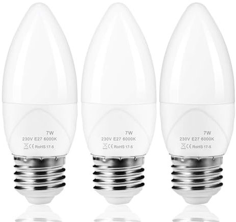HHF LED Bulbs Lamps, 3pack LED a candela Lampadina E27 E26 70W Equivalente 7W Vite Tavolo da tavolo Desk Lampada Daylight 6000K caldo bianco 2700k non dimmerabile (Colore : E26)