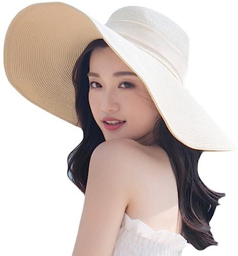 VASANA Womens Wide Floppy Brim Summer Hat Big Bowknot Brimmed Garden Beach Sun Hat Big Summer Sun Hat Straw Cap Party Garden Travel Beige