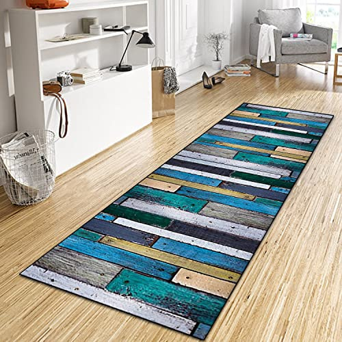 WTHYGB Teppich Läufer Flur Küche 40x170 cm, Modern rutschfest Waschbar Dauerhaft Küchenläufer Flurläufer, Lang Polyester Blau Muster Teppichläufer für Korridor, Schlafzimmer, Innen Wohnzimmer