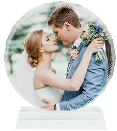 LA HUATE Personalised Crystal Glass Round Shape Cube Photo Add Any Photo Plaque Custom Picture Frame Gift for Christmas, Thanksgiving, Birthday, Mother's Day