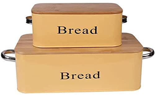 OLOTU Caja de Pan Panera de Metal con Tapa de bambú, panera Vintage con Asas, Mantiene el Pan Fresco, contenedor de Almacenamiento de Pan para mostrador de Cocina Panera