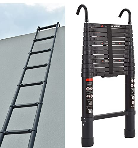 Scaletta telescopica in alluminio da 3,8 m, con gancio rimovibile, per soffitta multiuso da 10,5 m, scala estensibile da 150 kg, resistente EN131 standard
