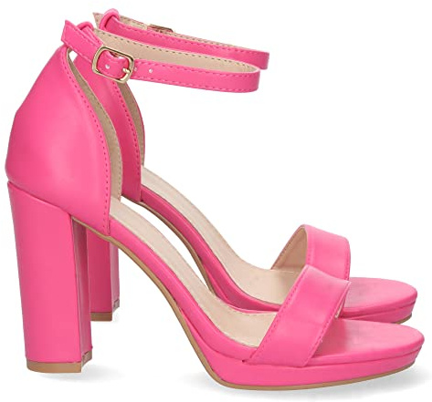 shoes&blues.es 71569 Sandalia de Tacon para Mujer, Estilo Ankle Strap, Pala Simple, y Cierre de Hebilla, Primavera Verano 2023 Fucsia Talla 41