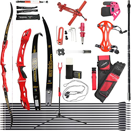 wolfman Recurvebogen Set Erwachsene 66/68/70 Zoll 14-44 lbs Bogenschießhalle Recurve Bogen Pfeil Set Praxis Bogen Wettbewerb Bogen für Bogenschießen Club Schießwettbewerb RH (Rot Set, 70/32Lbs)