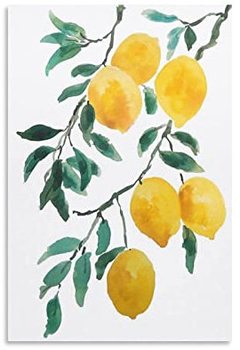 QITEX Bilder Wanddeko Zitronenbaum Frucht Poster Raumästhetik Wanddekor Aquarell Gemälde Leinwand Bild Wandkunst Poster für Schlafzimmer Wohnzimmer Dekor 50x70cm (Kein Rahmen)