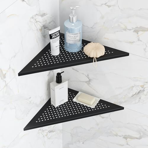 Qeke Ecke-Duschablage, Duschregal aus 304 Edelstahl, Einbau-Wandregal in Fliesenfugen, Badezimmer-Organizer ohne Bohren, 2 Stücke, 30,5 cm, Schwarz